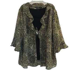 Club & Collection Green Animal Print 2-in-1 Blouse Attached Tank Top XL Office